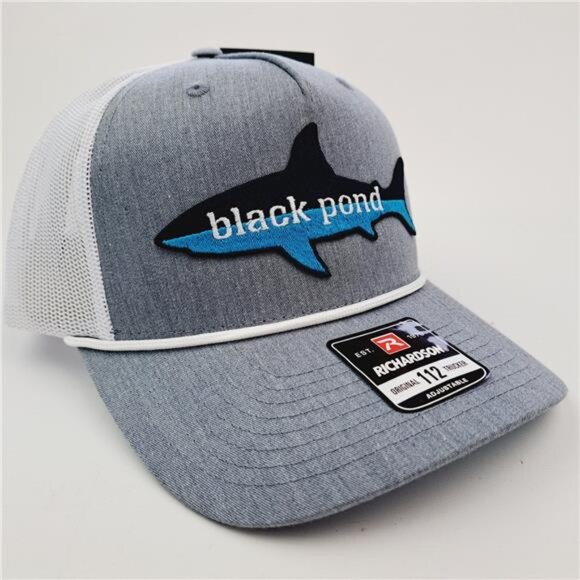 Retro Deep Sea Black Pond Shark Fishing Patch Mesh Snapback Richardson 112 Hat
